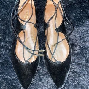 Aquazzura black velvet lace up flats size 38.5